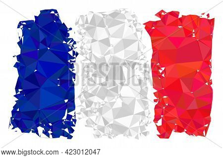 Low-poly France Flag Constructed With Random Filled Triangles. Triangle France Flag Polygonal Icon I