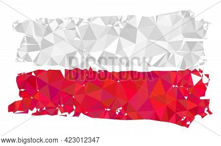 Low-poly Poland Flag Constructed With Randomized Filled Triangles. Triangle Poland Flag Polygonal 2d