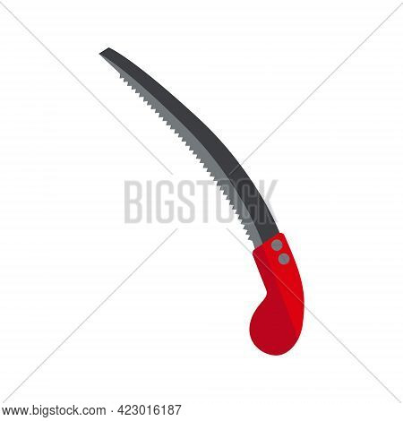 Vector Illustration Of A Metal Garden Knife With A Red Handle. Isolated Object