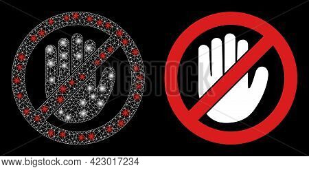Magic Mesh Vector No Hand With Glare Effect. White Mesh, Glare Spots On A Black Background With No H