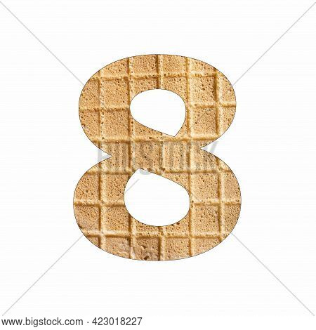Digit Number 8 - Wafer Close-up Texture. White Background