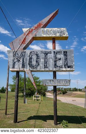 Generic, Old Abandoned Neon Sign For A Motel Along Route 66 In Oklahoma
