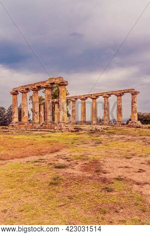Temple of Hera from 6 century BC, archaeological site near Bernalda, Italy