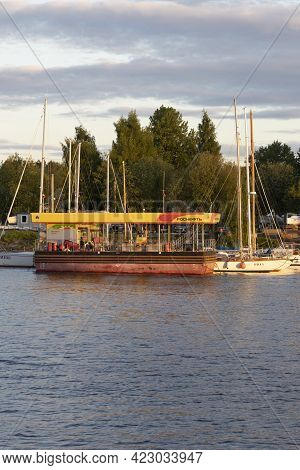 Saint-petersburg, Russia - May 29, 2021: Rosneft Floating Gas Station On The Srednyaya Nevka River V