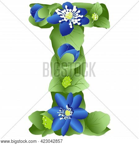 Vector Image Of The Letter I Of The English Alphabet Made In The Form Of Flowers And Leaves Of Liver