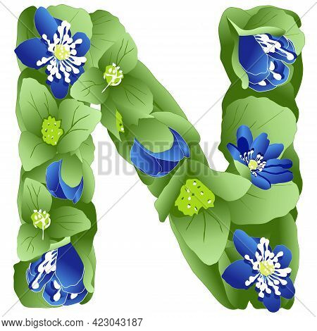 Vector Image Of The Letter N Of The English Alphabet Made In The Form Of Flowers And Leaves Of Liver