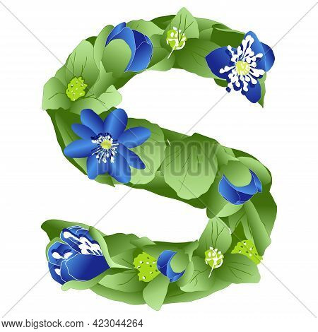 Vector Image Of The Letter S Of The English Alphabet Made In The Form Of Flowers And Leaves Of Liver