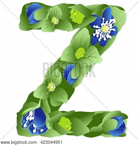 Vector Image Of The Letter Z Of The English Alphabet Made In The Form Of Flowers And Leaves Of Liver