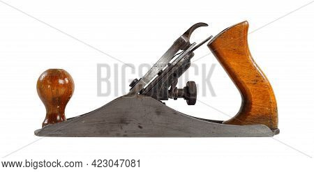 Tools Building And Repair - Old Rusty Metal Hand Plane Closeup Isolated On A White Background.