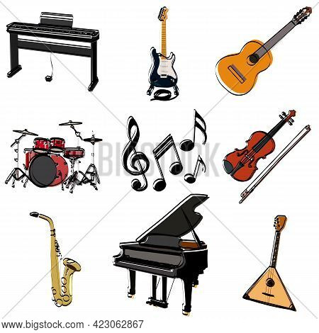 A Set Of Musical Instruments. Vector Illustration.
A Set Of Musical Instruments. Vector Illustration