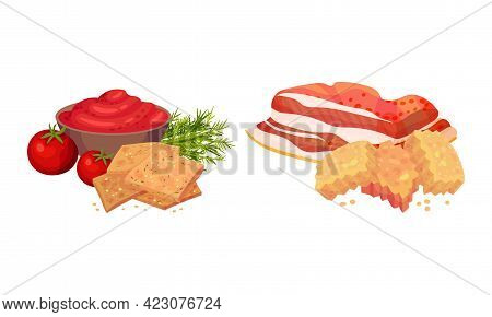 Flavored Crouton As Pieces Of Seasoned Rebaked Bread Vector Set