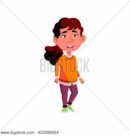 Happy Asian Girl Singing At Home Cartoon Vector. Happy Asian Girl Singing At Home Character. Isolate