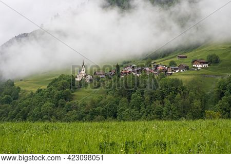 Alpine Mountain Village Somvix Near Disentis In Canton Graubunden, Switzerland