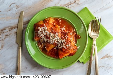 Italian Stuffed Conchiglioni Shell Pasta Baked In Marinara Tomato Sauce