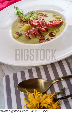 Creamy Potato Bacon And Sausage Soup Also Called Kartoffelsuppe
