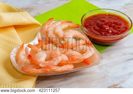 Delightful Tail-on Shrimp Cocktail Served With Horseradish Dipping Sauce