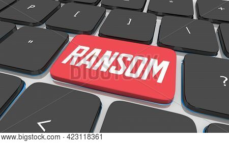 Ransom Computer Keyboard Button Pay Demand Hacked Data Extortion Threat 3d Illustration