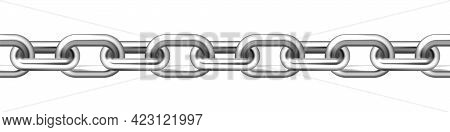 Realistic Seamless Metal Chain With Silver Links Isolated On White Background. Vector Illustration.