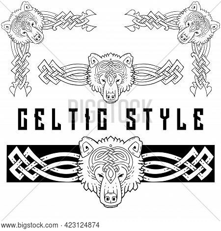 Set Of Banners In Celtic Style.banners With Animal Muzzle.