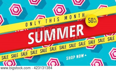Summer Sale Banner Template Design Vector Illustration For Seasonal Offer, Promotion, Advertising.
