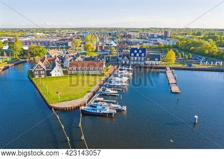 Aerial from the harbor from Huizen in the Netherlands