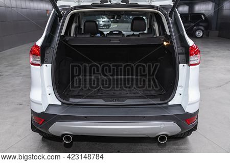 Novosibirsk, Russia - June 08, 2021: Ford Kuga, Rear View Of A Car With An Open Trunk. Exterior Of A