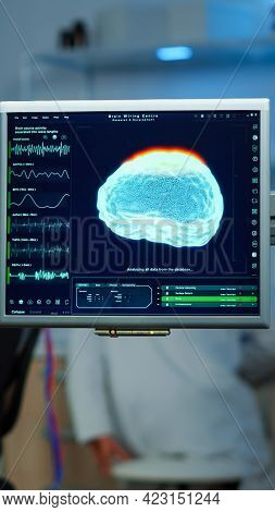 Neurologist Doctor Analysing Nervous System Using Eeg Headset Scanning Woman Brain. Scientist Resear