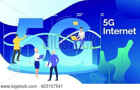 Technical Developers Working On 5g Network Project. Fifth Generation, Wifi Connection, Telecom. Tech
