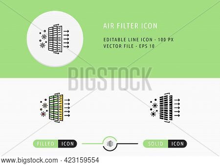 Air Filter Icons Set Editable Stroke Vector Illustration. Wind Purify System Symbol. Icon Line Style