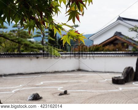 Kiso, Nagano Prefecture, Japan - October 23, 2017: Traditional Japanese Rock And Sand Garden At Koze