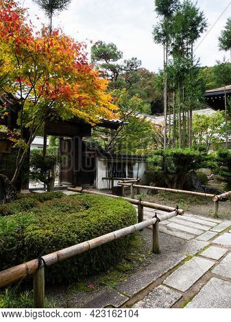 Kiso, Nagano Prefecture, Japan - October 23, 2017: Autumn On The Grounds Of Kozenji Temple