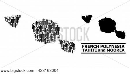 Map Of Tahiti And Moorea Islands For Demographics Agitation. Vector Population Collage. Concept Map 