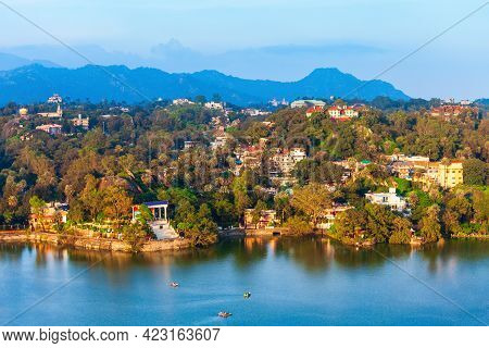 Mount Abu And Nakki Lake Aerial Panoramic View. Mount Abu Is A Hill Station In Rajasthan State, Indi