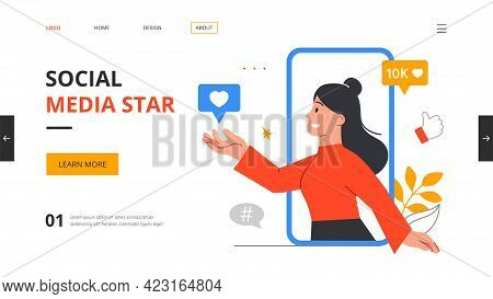 Social Media Star Concept. Vlog, Beauty Blogger, Likes Addiction, Attract Followers, Viral Content, 