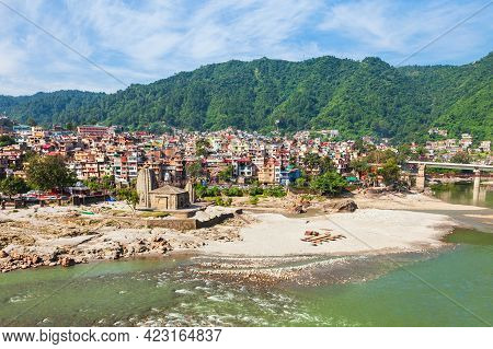 Mandi Town And Beas River Aerial Panoramic View, Himachal Pradesh State In India