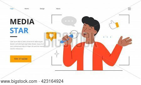 Social Media Star Concept. Celebrity Media Engagement. Merch Clothing, Attract Followers, Subscripti