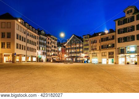 Colorful Houses At The Munsterhof Main Square In The Centre Of Zurich City In Switzerland