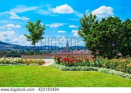 Rosengarten Rose Garden Park And Bern City Aerial Panoramic View. Bern Is The Capital Of Switzerland