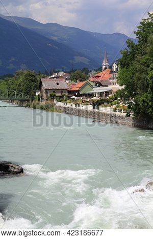 Lienz Townscape And River Drau In Austria. Lienz Town In Tyrol.