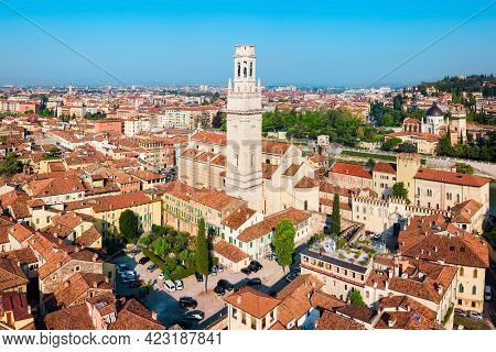 Verona Cathedral Aerial Panoramic View In Verona, Veneto Region In Italy