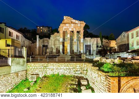 The Capitolium In The Roman Forum Is Located In The Centre Of Brescia City In North Italy