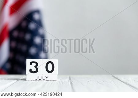 June 30 Calendar On The Us Flag Background.