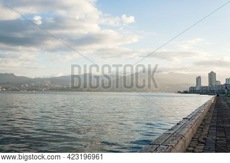 Morninh Time At Waterfront Of Izmir. Turkish City Landscape With Hills And Historic Streets. Citysca