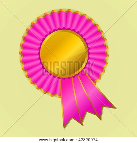 Pink And Gold Award Ribbon Rosette On Yellow Background