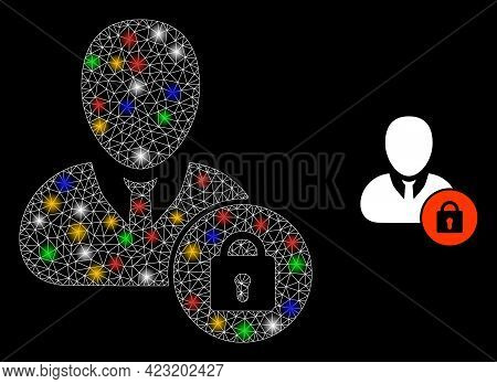 Glare Mesh Web Locked User With Multi Colored Light Spots. Constellation Vector Structure Created Fr