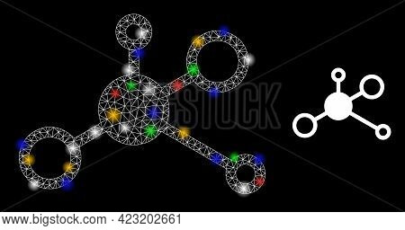 Glare Mesh Network Central Hub With Multi Colored Glowing Spots. Constellation Vector Mesh Created F