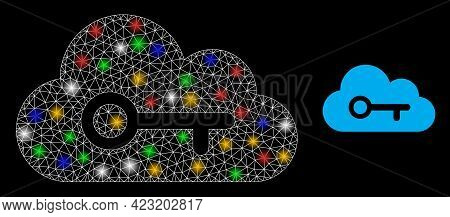 Glowing Mesh Network Cloud Key With Multi Colored Glowing Spots. Constellation Vector Framework Crea