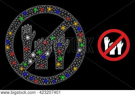 Glare Mesh Web Stop Voting Hands With Colored Light Dots. Constellation Vector Frame Created From St