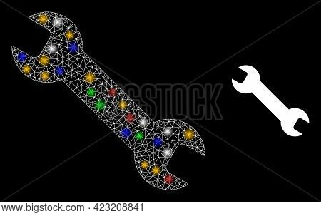 Glare Mesh Web Spanner Tool With Vibrant Flash Nodes. Constellation Vector Frame Created From Spanne