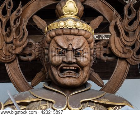 Imabari, Japan - April 11, 2018: Buddhist Guardian Deity Statue Inside The Gates Of Nankobo, Temple 